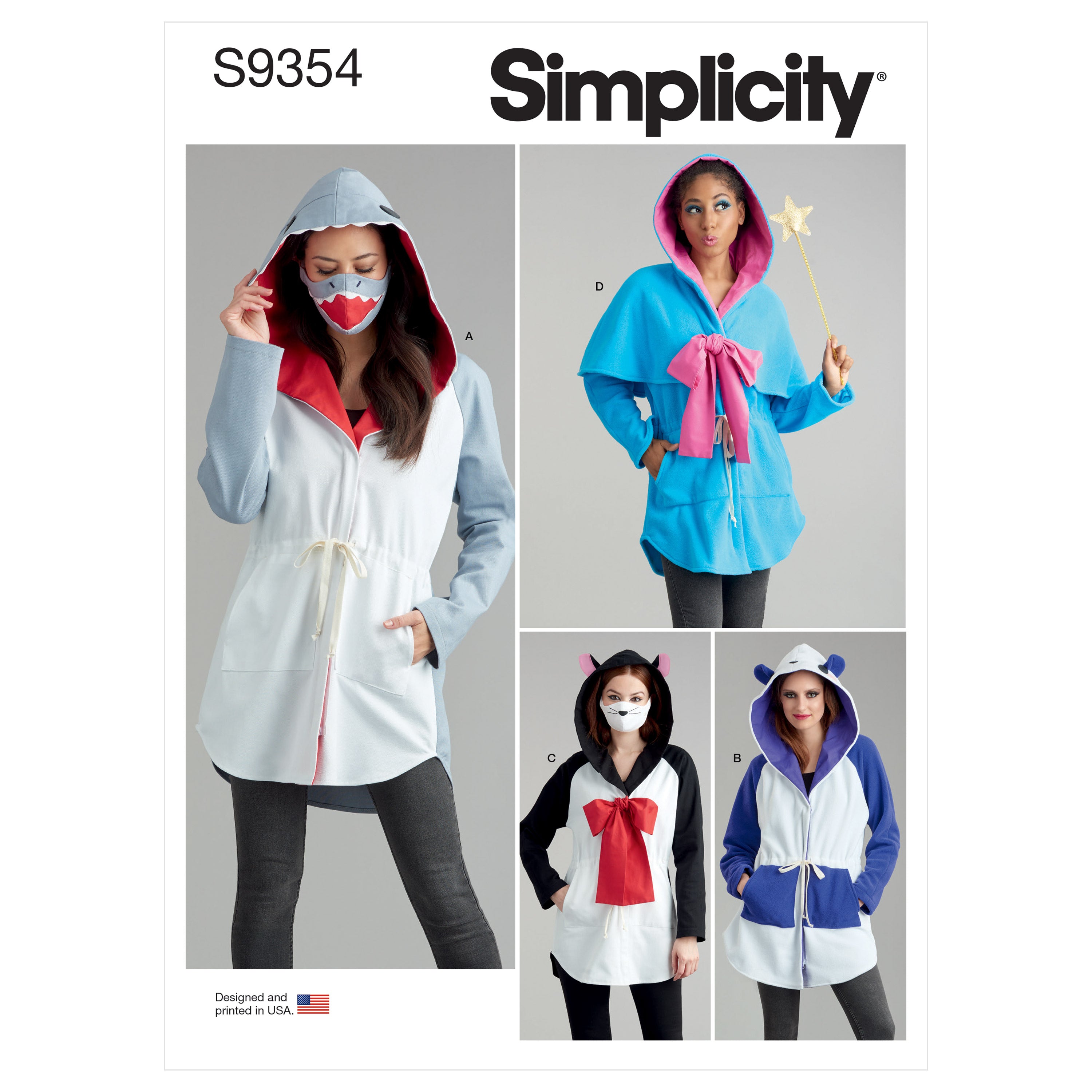 Patrón de costura Simplicity S9354 Chaqueta de disfraz para señora con máscaras y sombrero