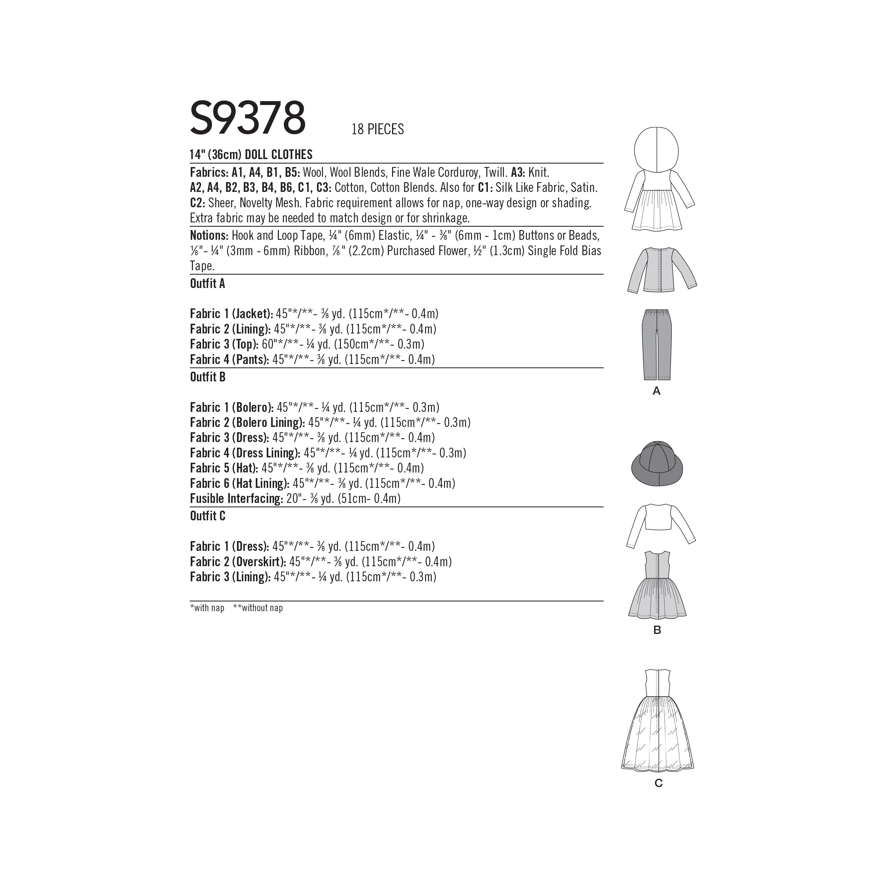 Simplicity Sewing Pattern S9378 14" Doll Clothes