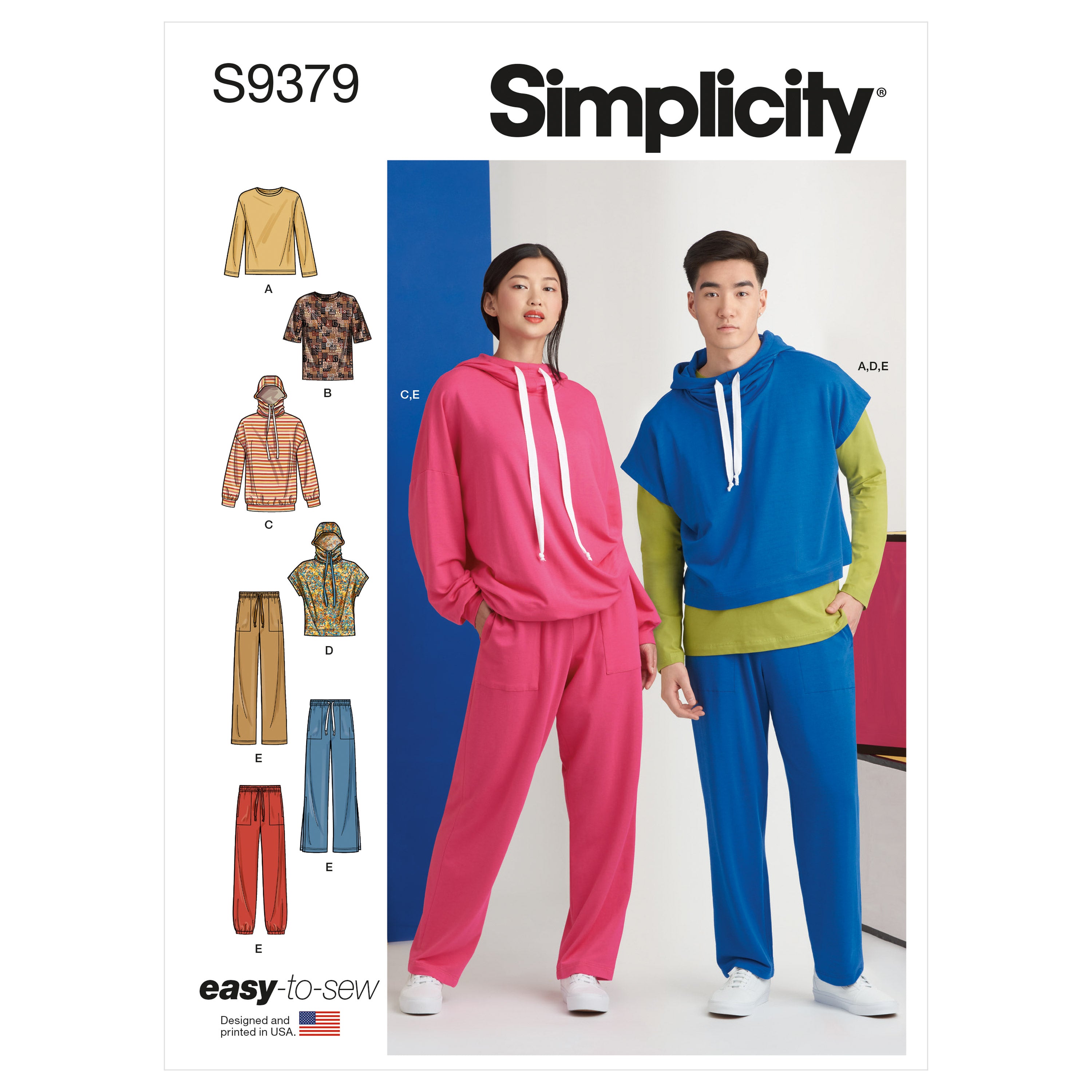 Simplicity Sewing Pattern S9379 Unisex Oversized Knit Hoodies, Trousers and Tees