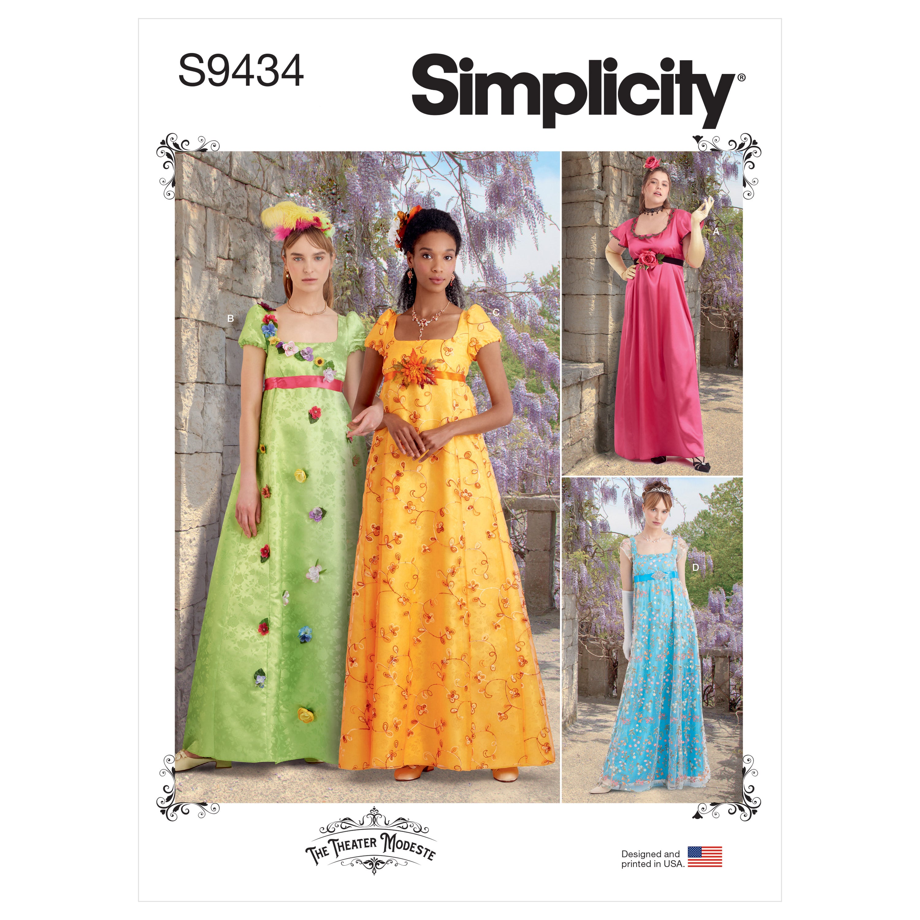 Patrón de costura Simplicity S9434 Vestidos estilo Regencia para mujeres y señoritas