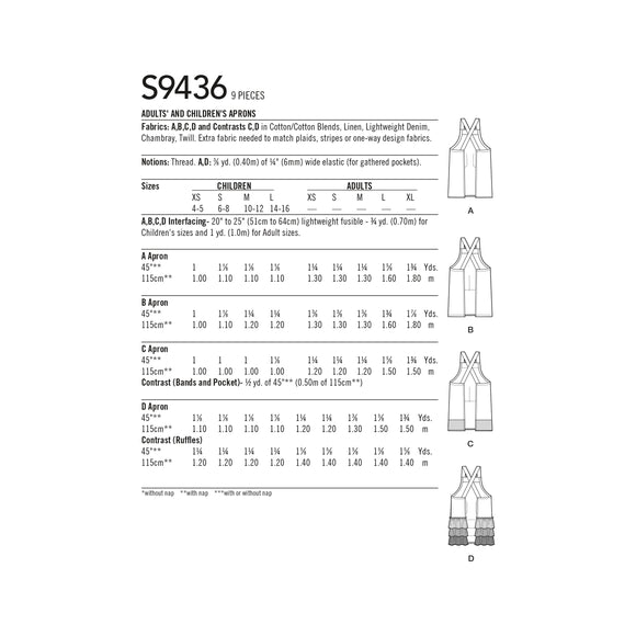 Simplicity Sewing Pattern S9436 Adults' and Children's Aprons