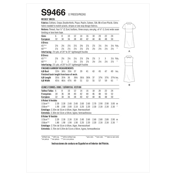 Simplicity Sewing Pattern S9466 Misses' 1960s Vintage Dress