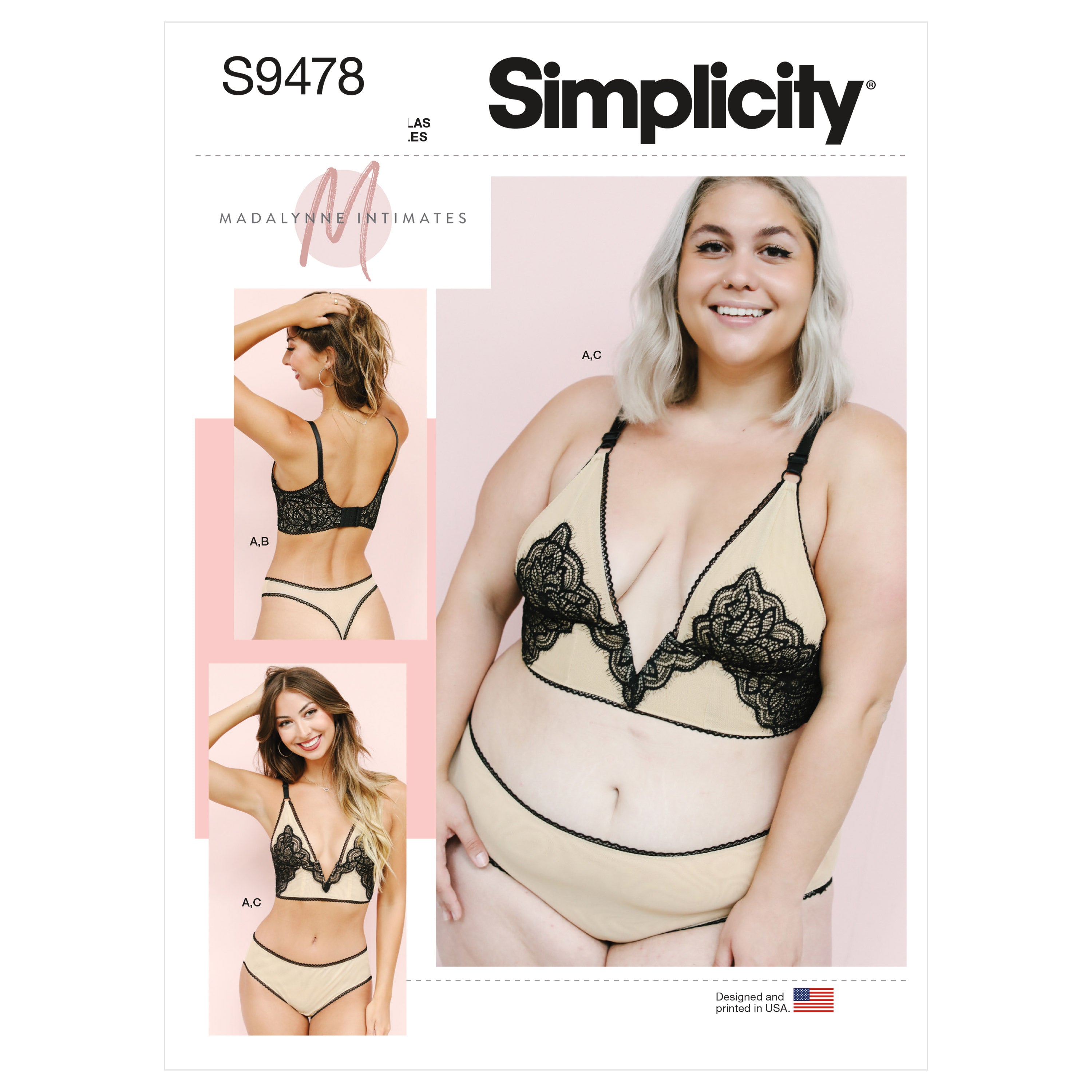 Patrón de costura Simplicity S9478 BRALETTE Y BRAGUITAS PARA MUJERES Y SEÑORAS