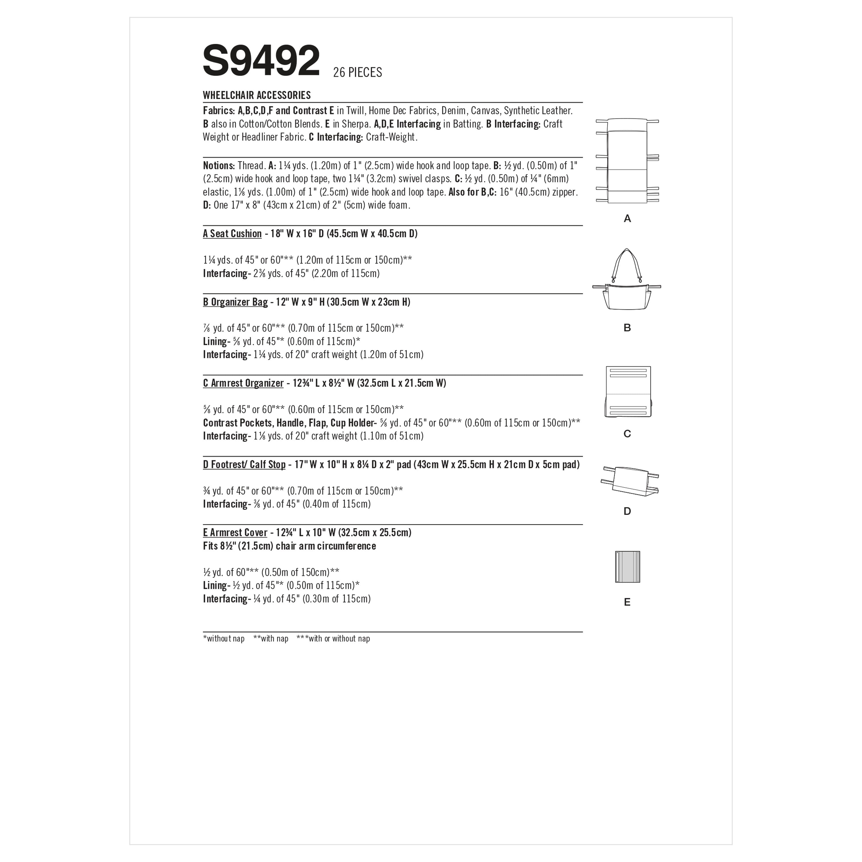 Simplicity Sewing Pattern S9492 WHEELCHAIR ACCESSORIES