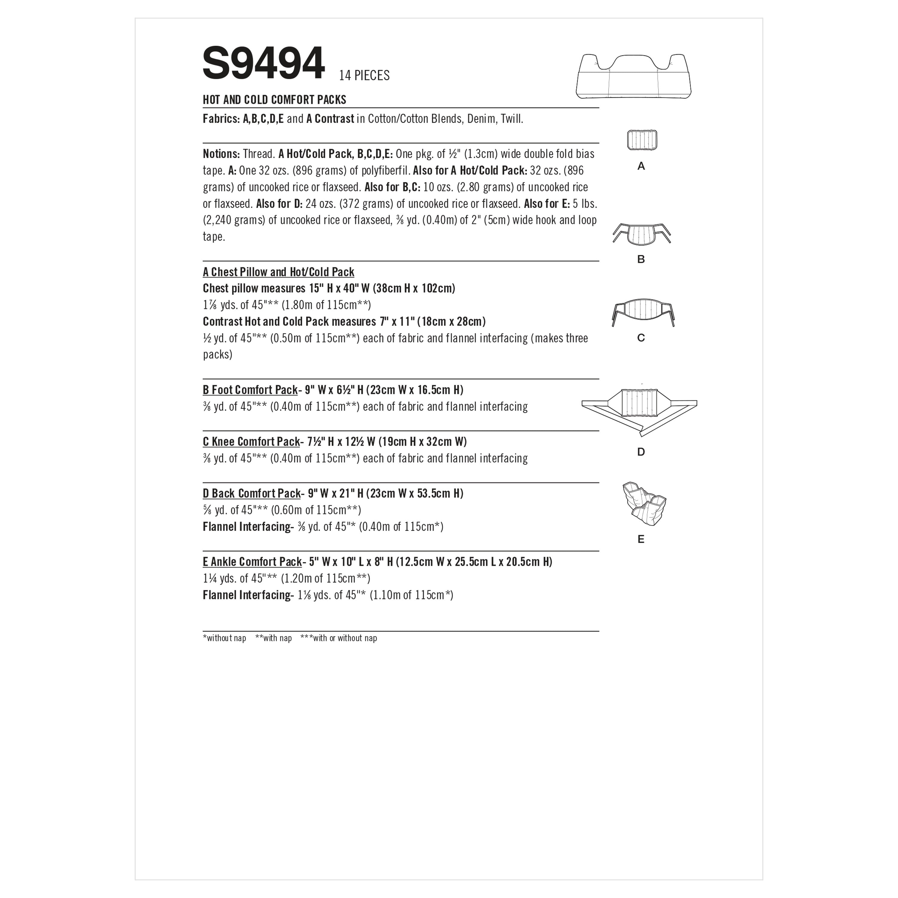 Simplicity Sewing Pattern S9494 HOT AND COLD COMFORT PACKS