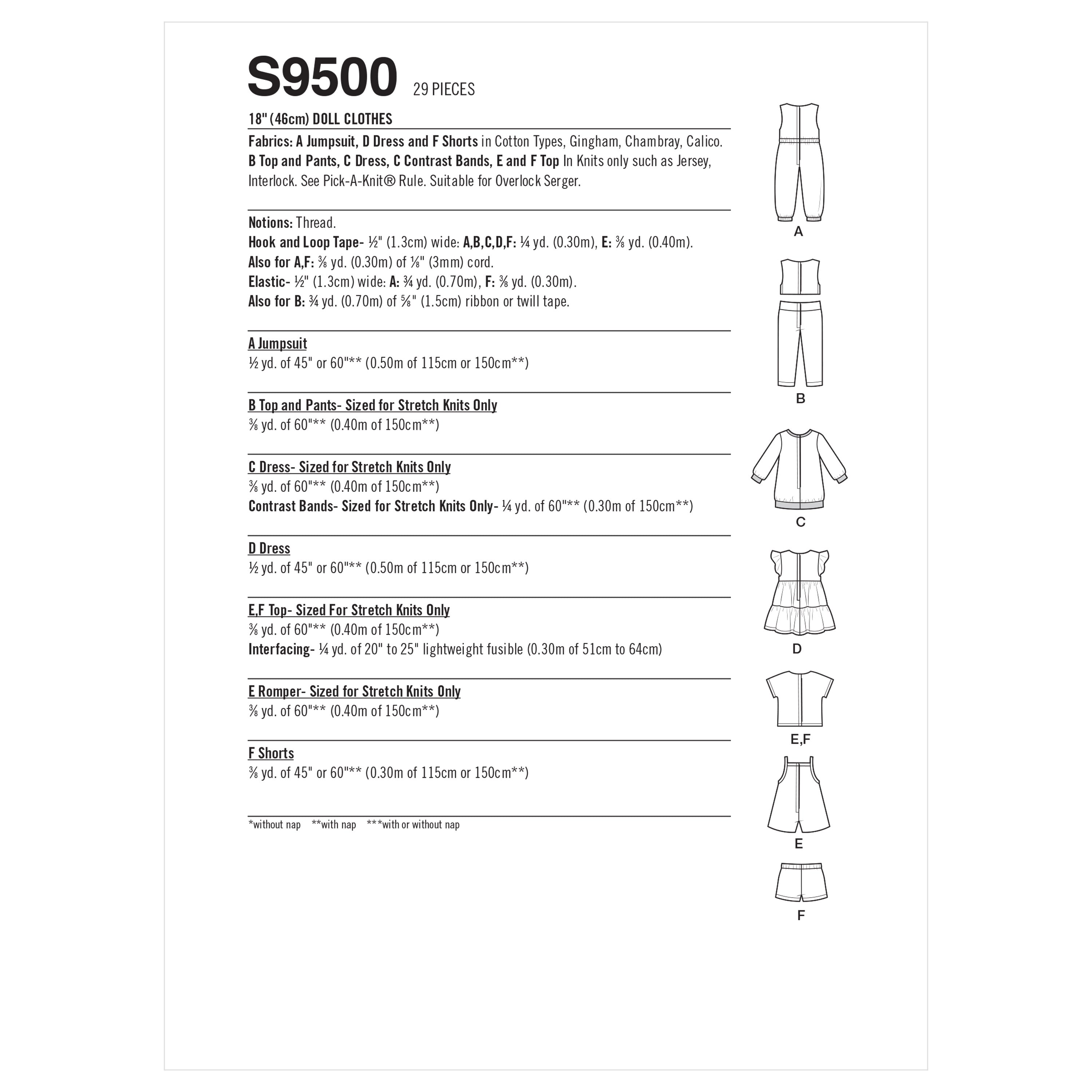 Simplicity Sewing Pattern S9500 18" DOLL CLOTHES