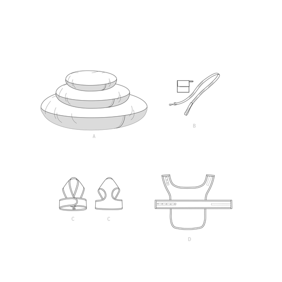 Simplicity Sewing Pattern S9510 DOG BEDS, LEASH WITH CASE, HARNESS VEST AND COAT