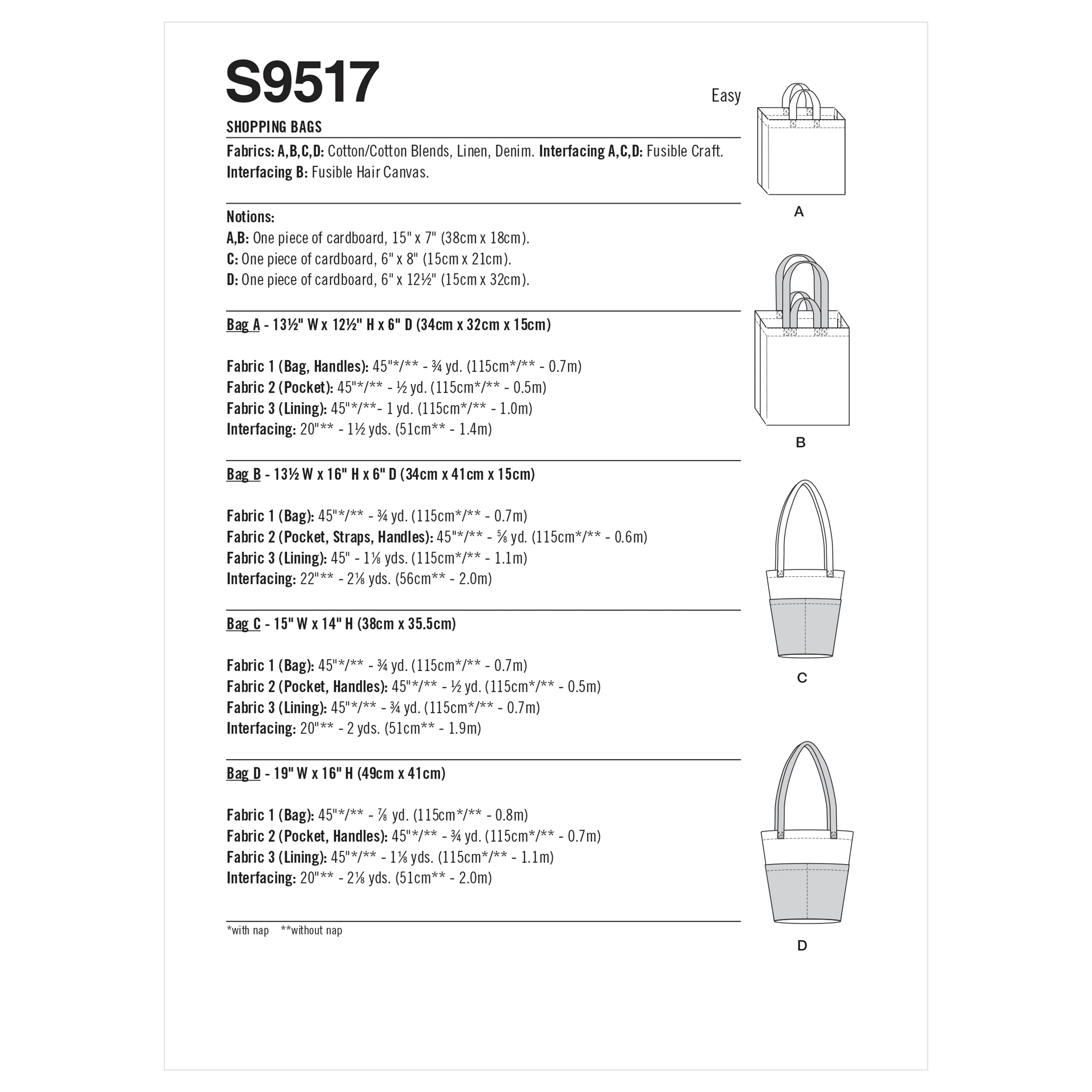 Simplicity Sewing Pattern S9517 SHOPPING BAGS