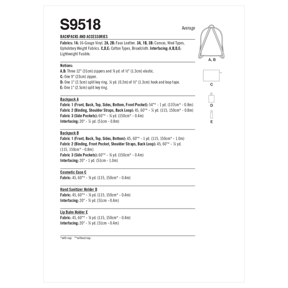 Simplicity Sewing Pattern S9518 BACKPACKS AND ACCESSORIES