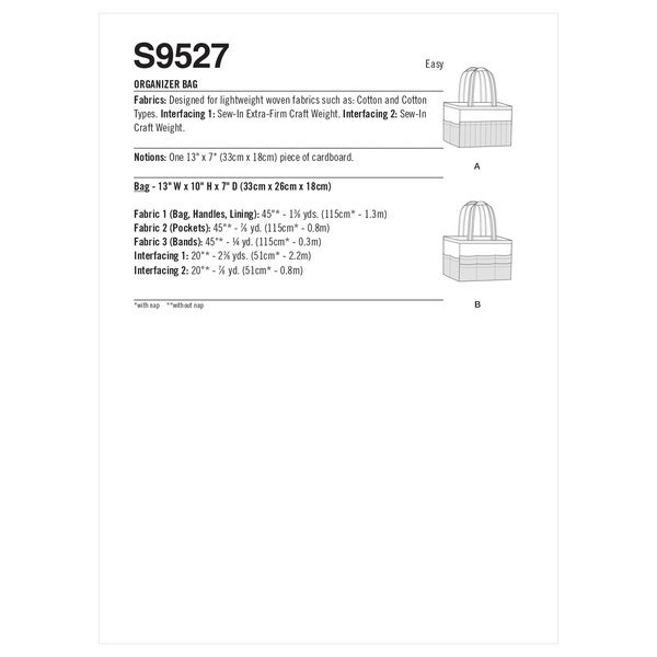 Simplicity Sewing Pattern S9527 ORGANIZER BAG