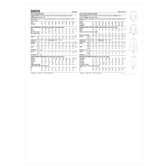 Simplicity Sewing Pattern S9555 MISSES' JACKET AND SKIRTS