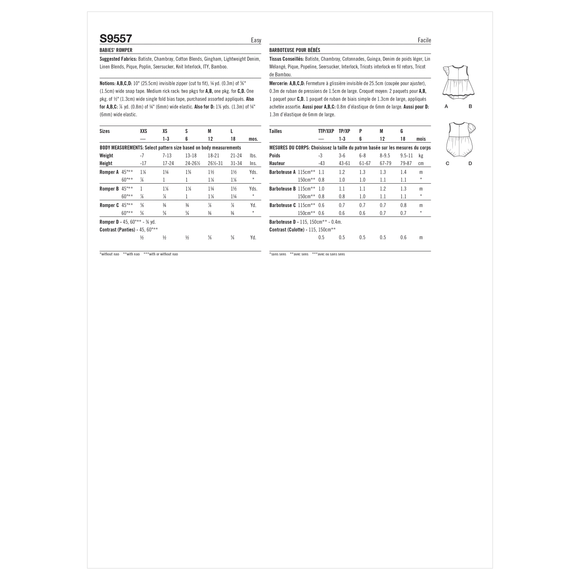 Patrón de costura Simplicity S9557 PELELE PARA BEBÉ