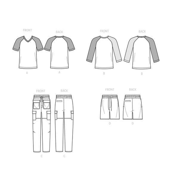 Simplicity Sewing Pattern S9561 BOYS' KNIT TOP AND WOVEN PANTS AND SHORTS