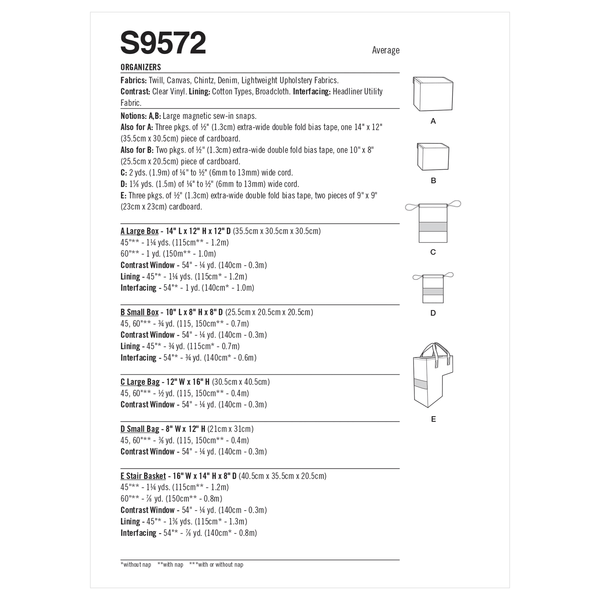 Simplicity Sewing Pattern S9572 ORGANIZERS