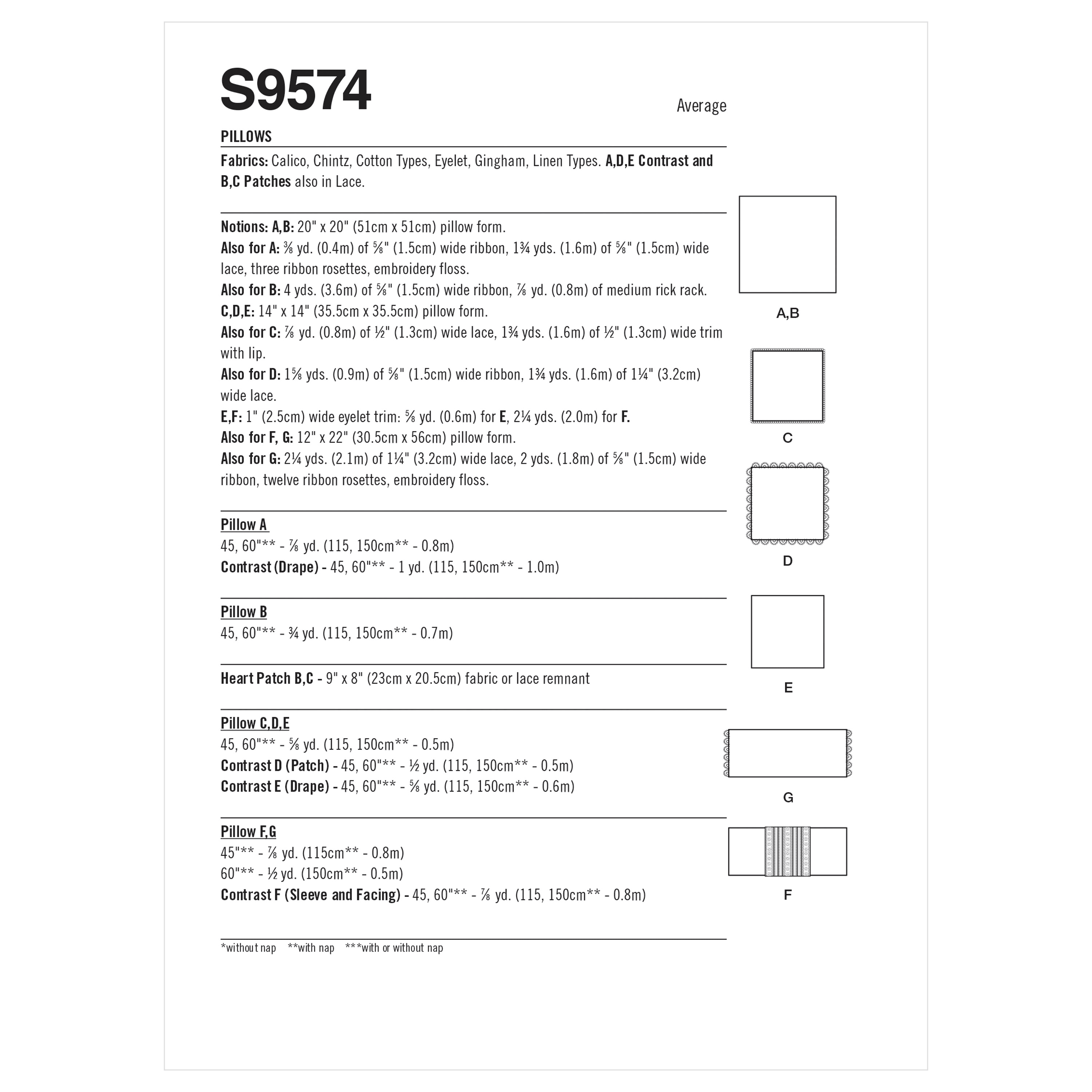 Patrón de costura Simplicity S9574 ALMOHADAS