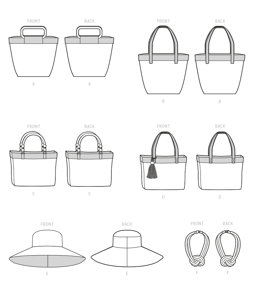 Patrón de costura Simplicity S9580 BOLSOS, SOMBRERO Y COLLAR