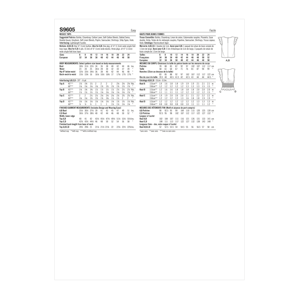 Simplicity Sewing Pattern S9605 MISSES' TOPS