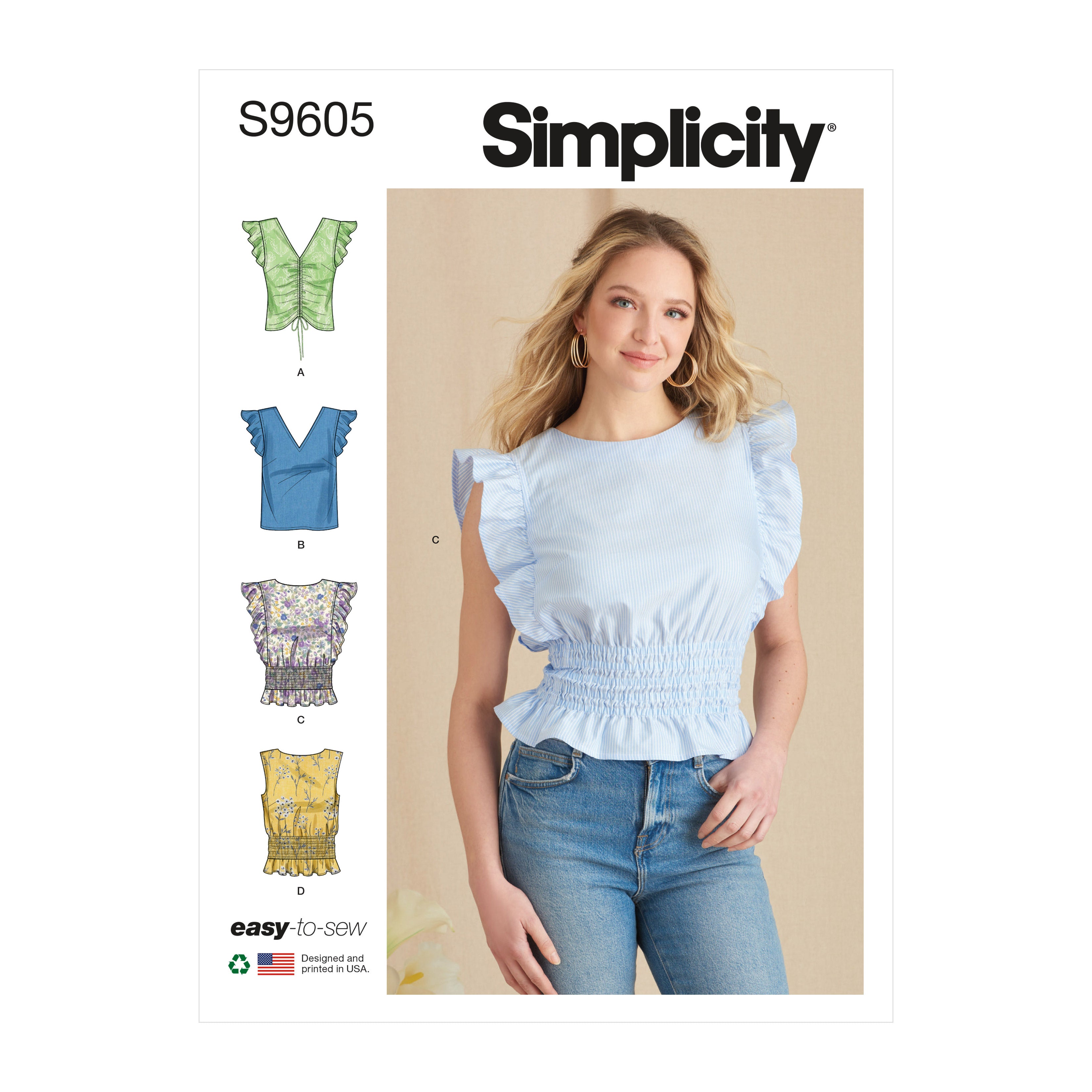 Patrón de costura Simplicity S9605 TOPS PARA SEÑORAS