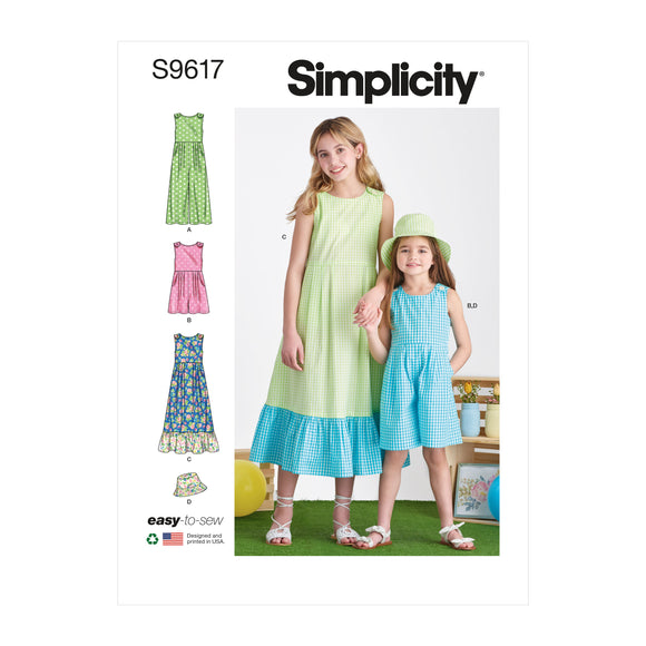 Patrón de costura Simplicity S9617 MONO, PANTALÓN Y VESTIDO PARA NIÑAS Y NIÑAS