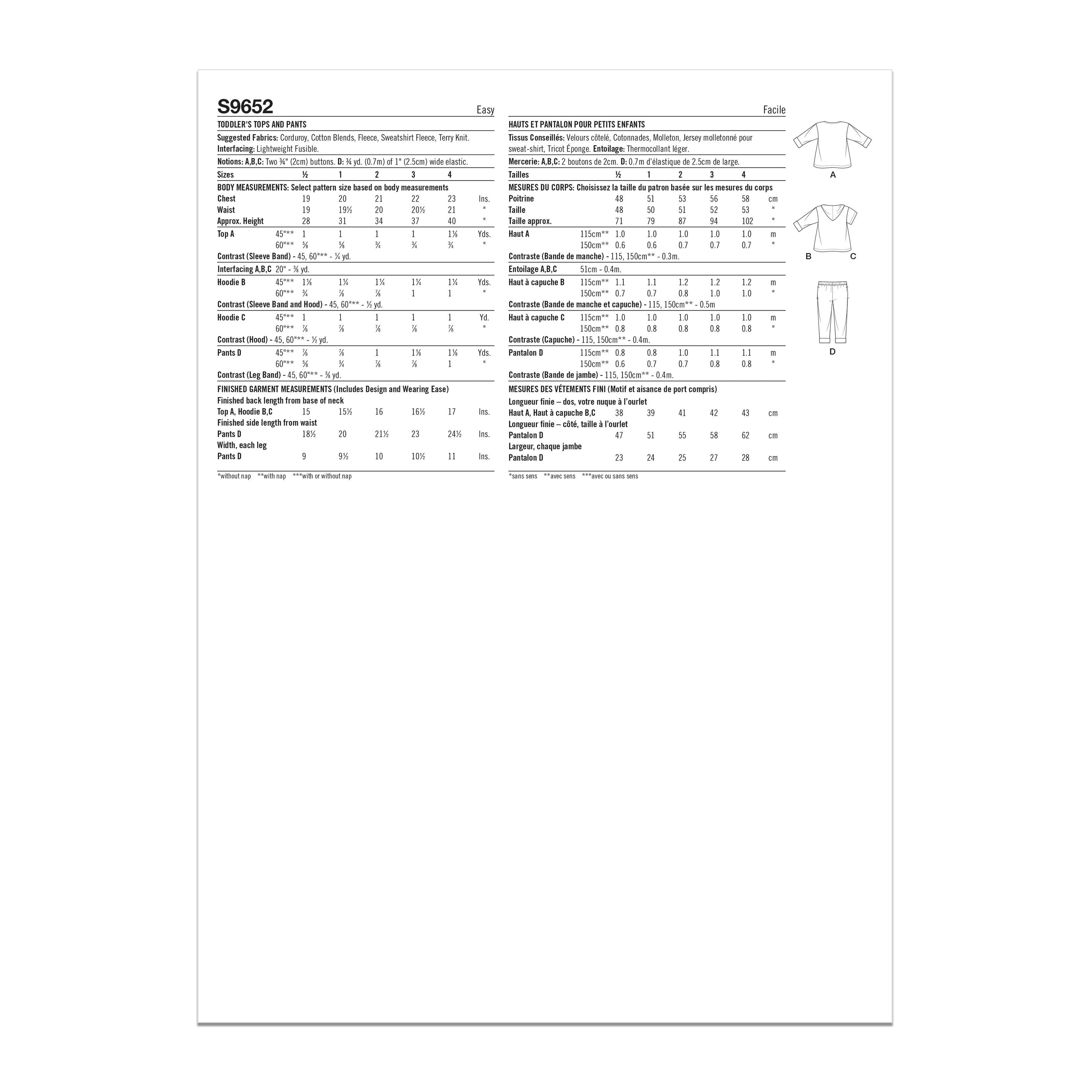 Simplicity Sewing Pattern S9652 TODDLERS' TOPS AND PANTS