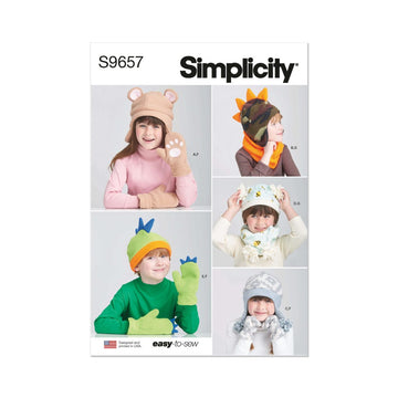 Patrón de costura Simplicity S9657 GORROS Y MANOPLAS PARA NIÑOS EN TALLAS SML Y BUFANDAS CON CAPUCHA