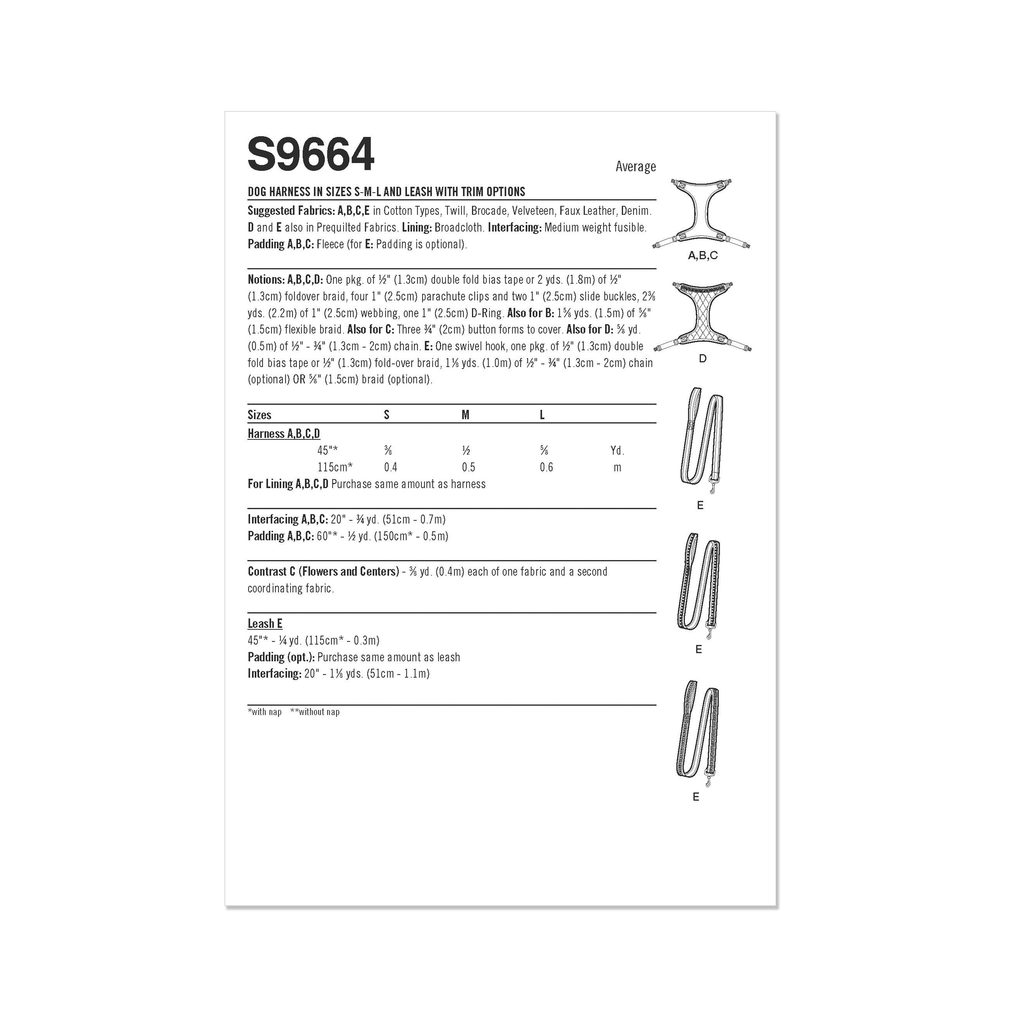 Patrón de costura Simplicity S9664 ARNÉS PARA PERROS EN TALLAS SML Y CORREA CON OPCIONES DE CORTE