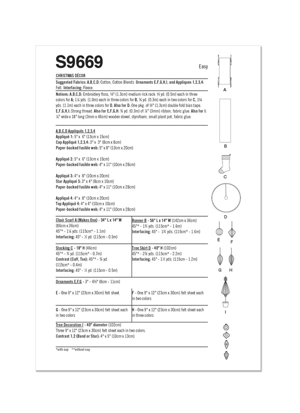 Simplicity Sewing Pattern S9669 CHRISTMAS DƒCOR