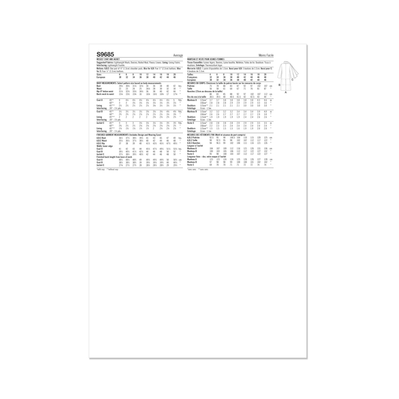 Simplicity Sewing Pattern S9685 MISSES' COAT AND JACKET