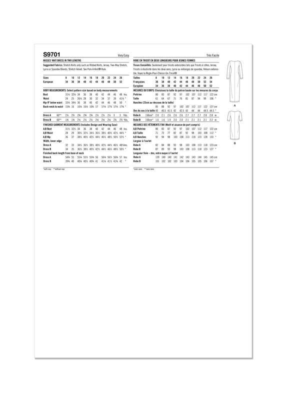 Simplicity Sewing Pattern S9701 MISSES' KNIT DRESS IN TWO LENGTHS BY MIMI G STYLE