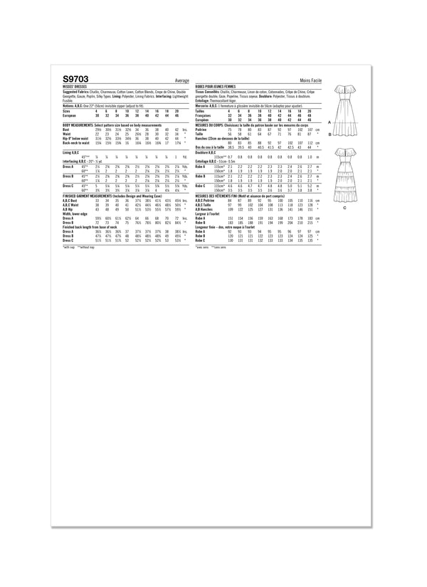 Simplicity Sewing Pattern S9703 MISSES' DRESSES