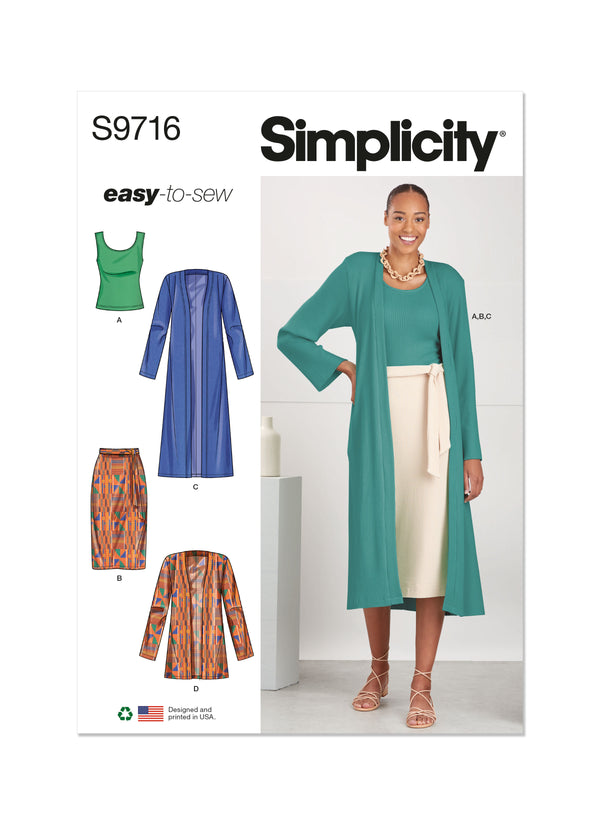 Simplicity Sewing Pattern S9716 MISSES' KNIT TOP, CARDIGAN AND SKIRT