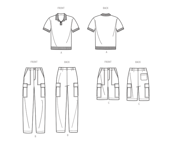 Simplicity Sewing Pattern S9718 MEN'S KNIT TOP, CARGO PANTS AND SHORTS