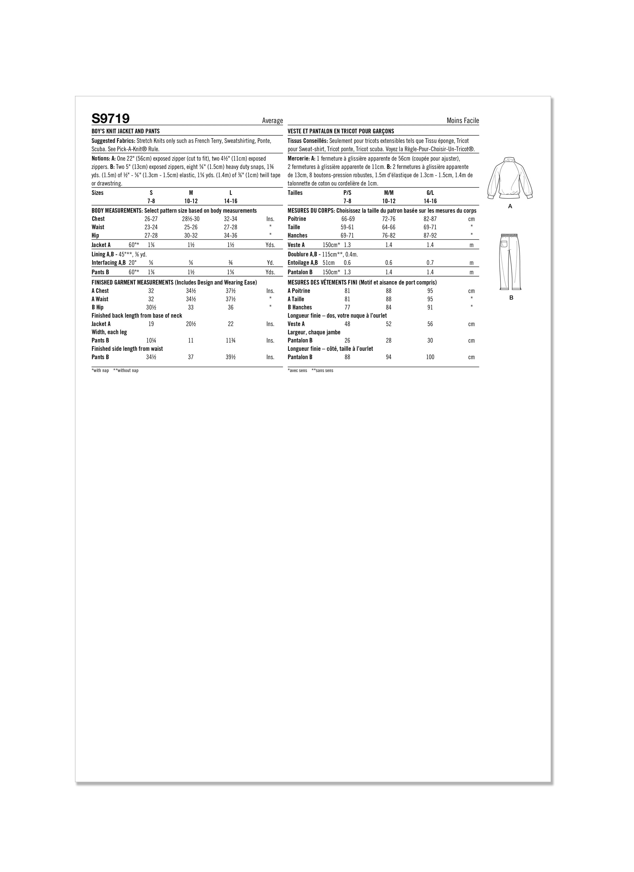 Simplicity Sewing Pattern S9719 BOYS' KNIT JACKET AND PANTS BY MIMI G STYLE