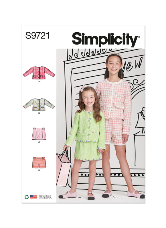 Patrón de costura Simplicity S9721 CHAQUETAS, FALDAS Y PANTALONES CORTOS PARA NIÑOS Y NIÑAS