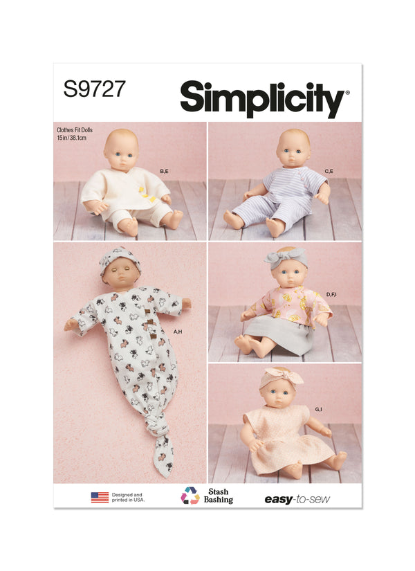 Simplicity Sewing Pattern S9727 15" BABY DOLL CLOTHES, HAT AND HEADBAND