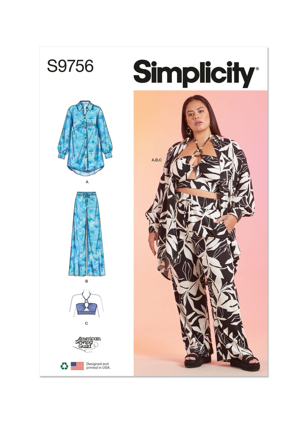 Simplicity Sewing Pattern S9756 MISSES' AND WOMEN'S SHIRT, PANTS AND HALTER TOP FOR AMERICAN SEWING GUILD