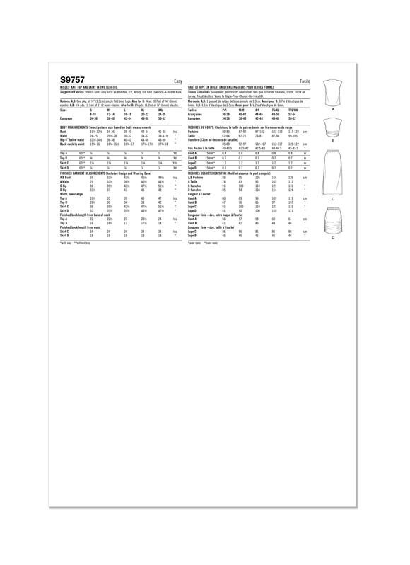 Simplicity Sewing Pattern S9757 MISSES' KNIT TOP AND SKIRT IN TWO LENGTHS