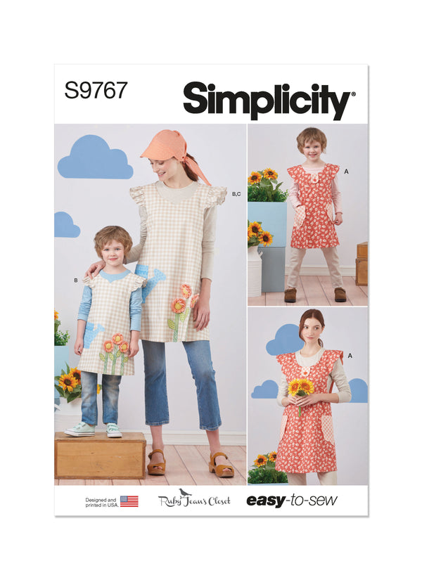 Simplicity Sewing Pattern S9767 CHILDREN'S AND MISSES' WRAP AROUND APRON AND SCARF HAT BY RUBY JEAN'S CLOSET