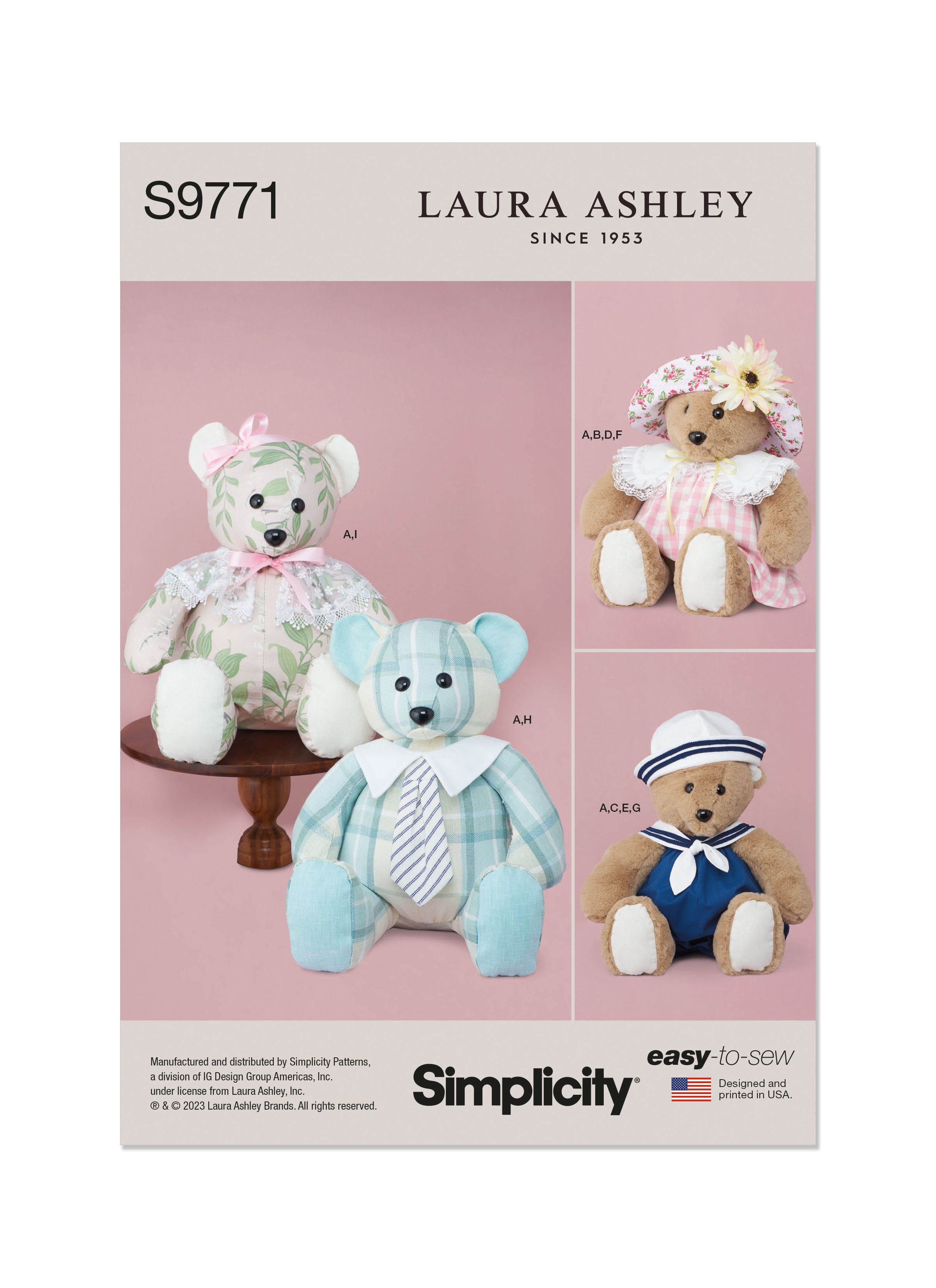 Simplicity Sewing Pattern S9771 PLUSH BEAR WITH CLOTHES AND HATS BY LAURA ASHLEY