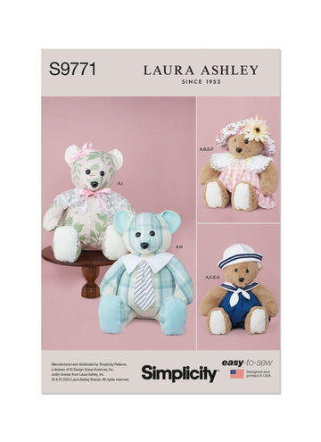 Patrón de costura Simplicity S9771 OSO DE PELUCHE CON ROPA Y GORROS DE LAURA ASHLEY