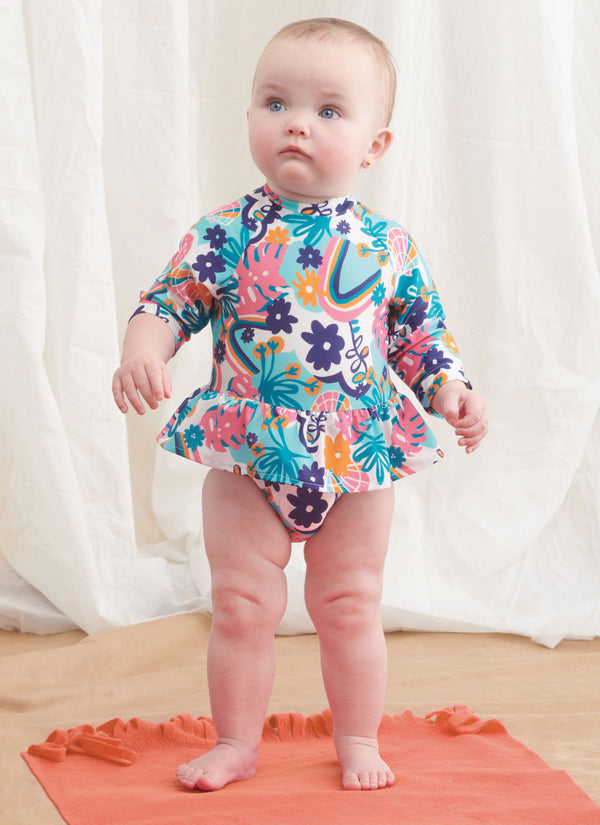 Simplicity Sewing Pattern S9796 BABIES' SWIMSUITS WITH RASH GUARD AND HEADBAND IN ONE SIZE