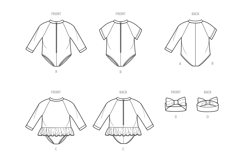 Simplicity Sewing Pattern S9796 BABIES' SWIMSUITS WITH RASH GUARD AND HEADBAND IN ONE SIZE