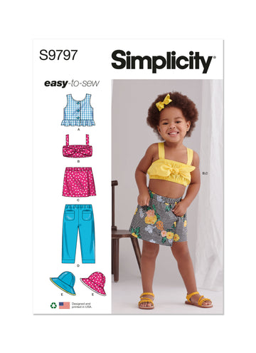 Simplicity Sewing Pattern S9797 TODDLERS' TOPS, SKORT, PANTS AND HAT IN THREE SIZES