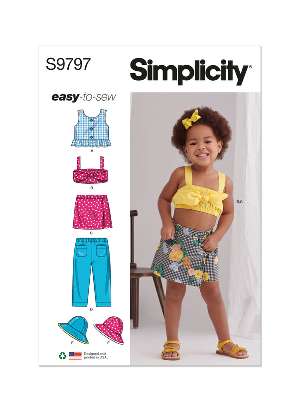 Simplicity Sewing Pattern S9797 TODDLERS' TOPS, SKORT, PANTS AND HAT IN THREE SIZES