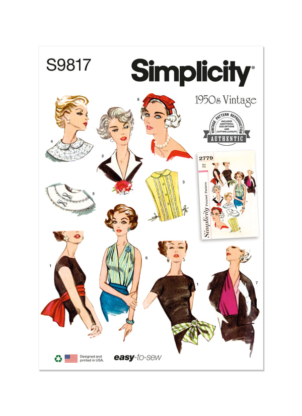 Simplicity Sewing Pattern S9817 MISSES' NECKWEAR, HEADBAND, DICKEY AND SASH-BELT