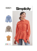 Simplicity Sewing Pattern S9821 MISSES' BLOUSE WITH COLLAR, SLEEVE AND HEMLINE VARIATIONS