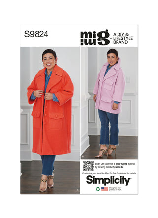 Simplicity Sewing Pattern S9824 MISSES' COAT IN TWO LENGTHS