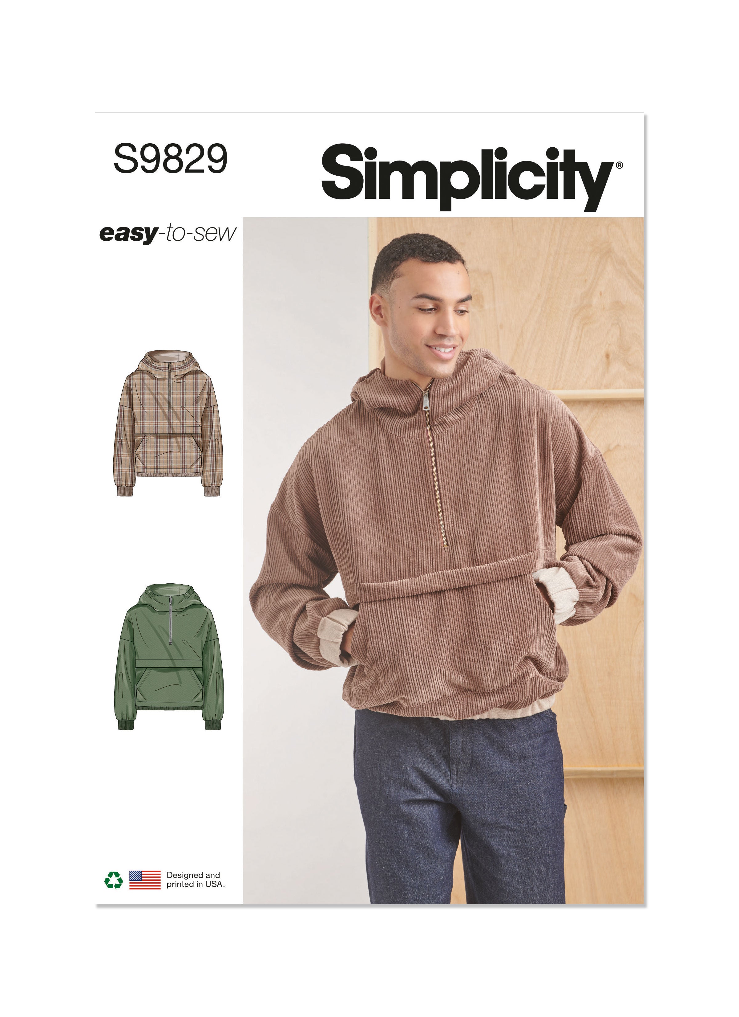 Simplicity Sewing Pattern S9829 MEN'S HALF ZIP HOODIE