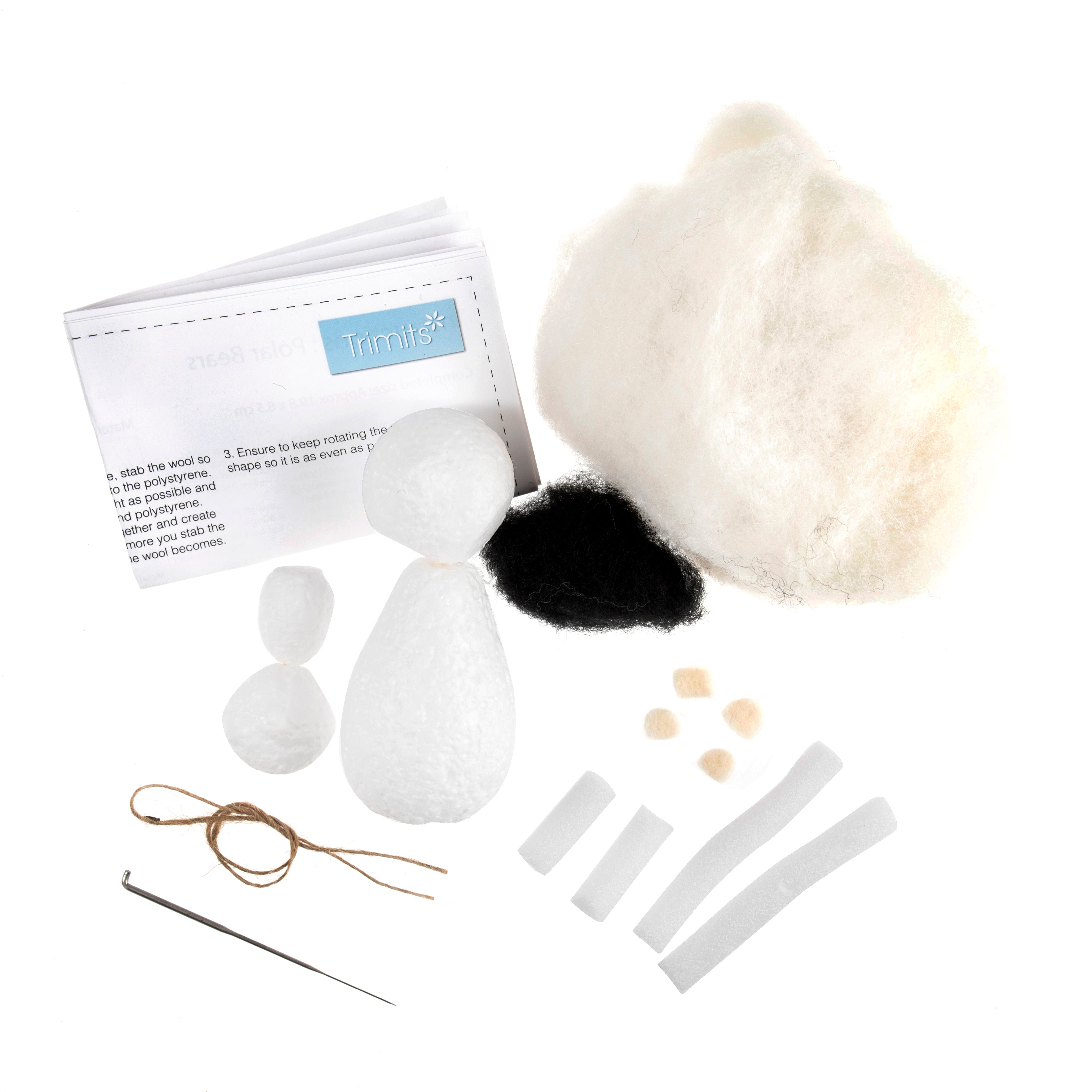 Trimits Needle Felting Kit Ð Christmas Polar Bear, 4.5x11.5cm, Includes Wool, Felting Needle, Polystyrene Shapes, and Instructions - 0