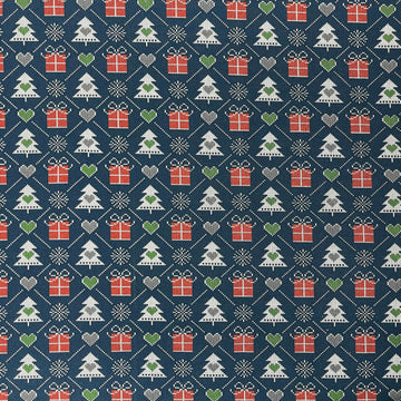 Terry francés con estampado de árbol de Navidad azul marino cepillado en la parte posterior - 0